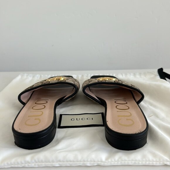 Gucci GG Jolie Leather-Trimmed Embellished Logo-Detailed Canvas Slides Size: 37 - Picture 7 of 11